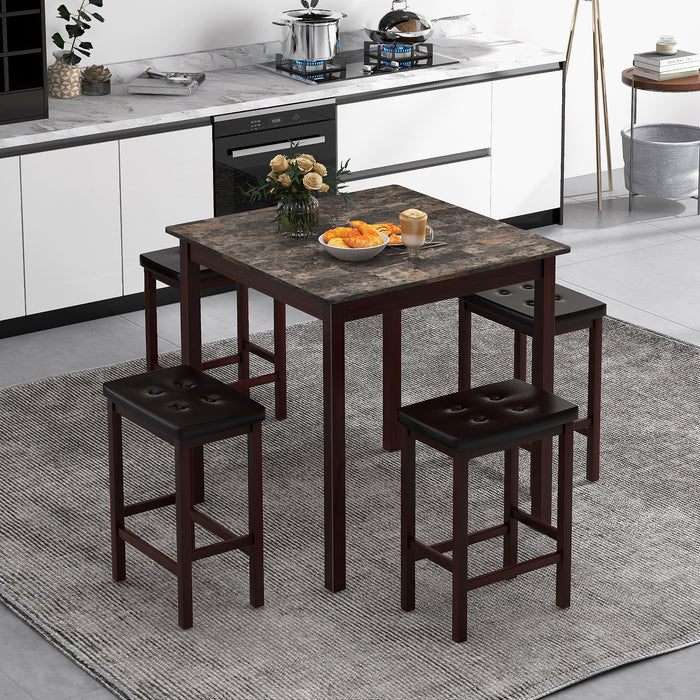 5-Piece Bar Table Set Counter-Height Dining Table and 4 Bar Stools-Brown