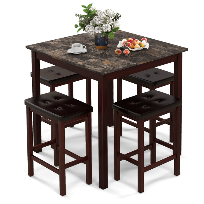 5-Piece Bar Table Set Counter-Height Dining Table and 4 Bar Stools-Brown