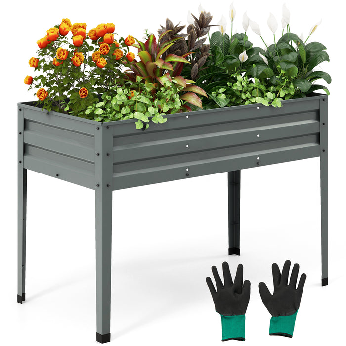 Galvanized Raised Garden Bed Elevated Planter Box with Legs and Drainage Hole-Gray