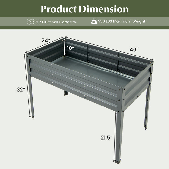 Galvanized Raised Garden Bed Elevated Planter Box with Legs and Drainage Hole-Gray