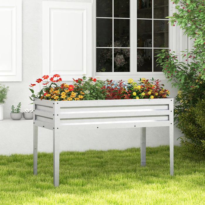 Galvanized Raised Garden Bed Elevated Planter Box with Legs and Drainage Hole-Silver