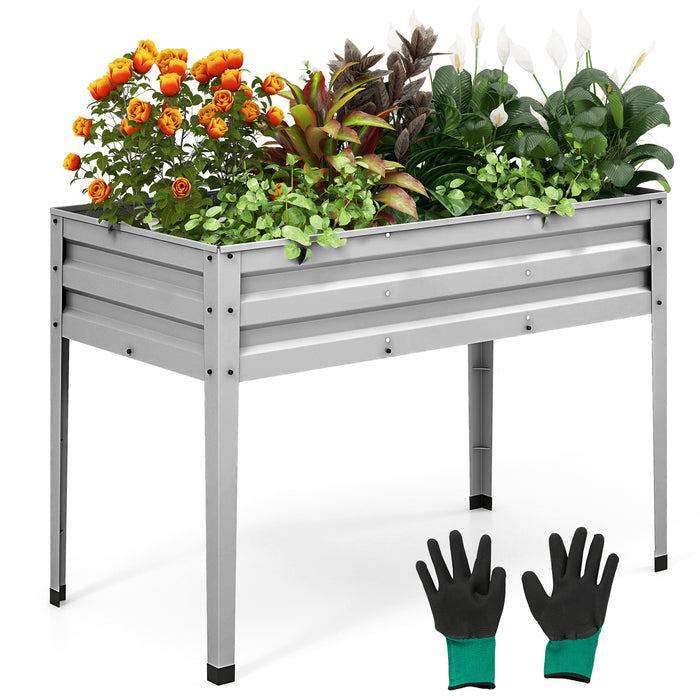 Galvanized Raised Garden Bed Elevated Planter Box with Legs and Drainage Hole-Silver