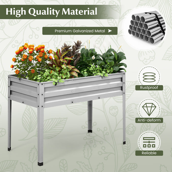 Galvanized Raised Garden Bed Elevated Planter Box with Legs and Drainage Hole-Silver