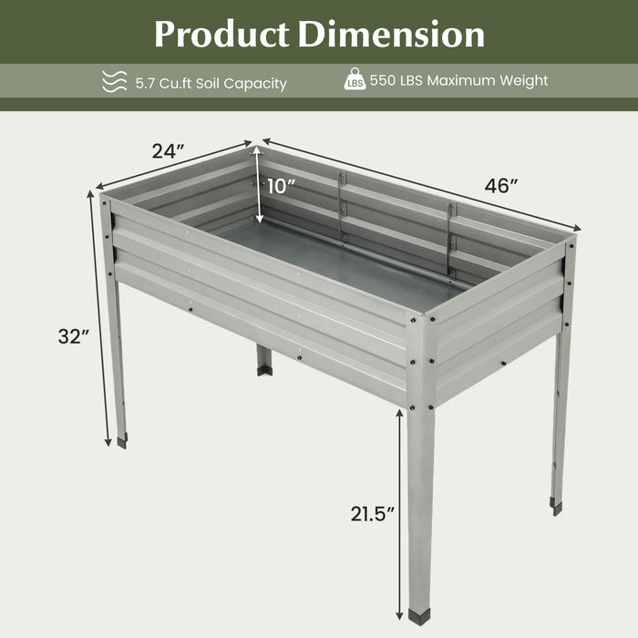 Galvanized Raised Garden Bed Elevated Planter Box with Legs and Drainage Hole-Silver