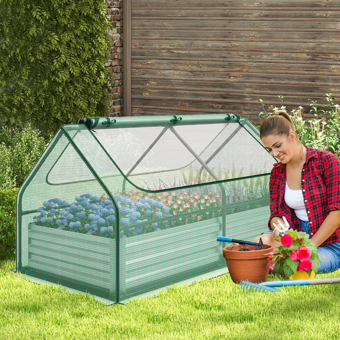 6 x 3 x 3 Feet Galvanized Raised Garden Bed with Greenhouse-Green