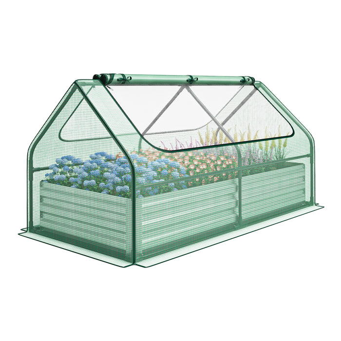 6 x 3 x 3 Feet Galvanized Raised Garden Bed with Greenhouse-Green