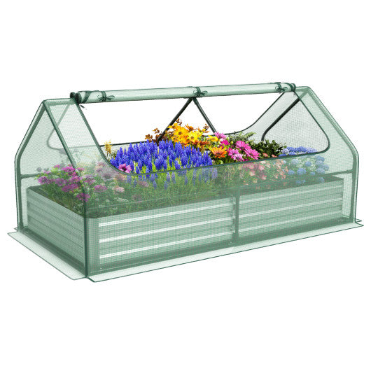 6 x 3 x 3 Feet Galvanized Raised Garden Bed with Greenhouse-Green