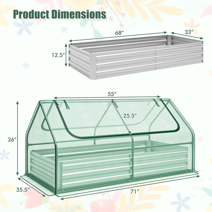 6 x 3 x 3 Feet Galvanized Raised Garden Bed with Greenhouse-Green