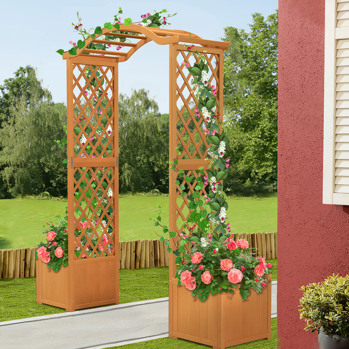 Wooden Garden Arbor with Planter and Trellis for Climbing Plants Decorations-Orange