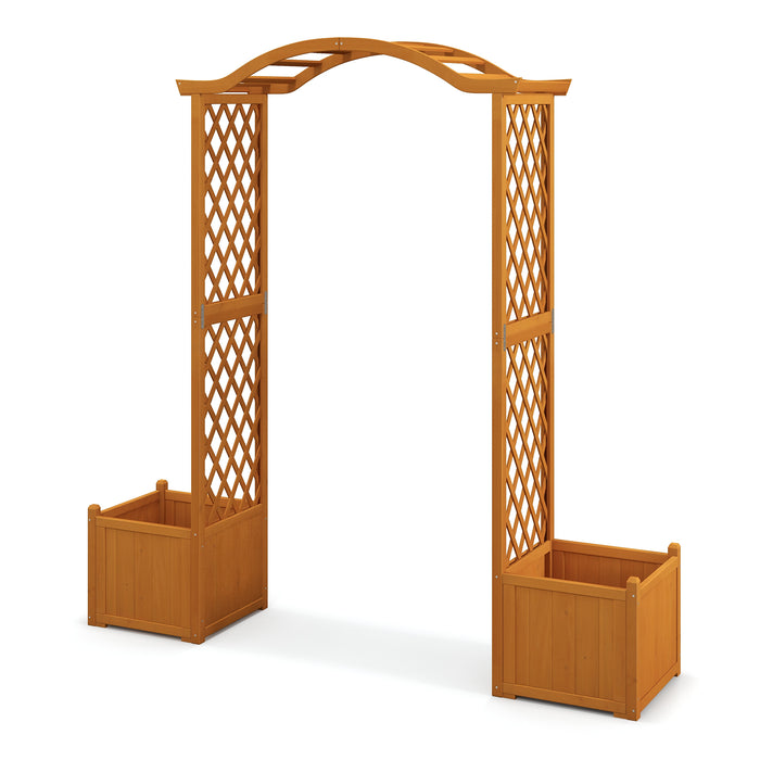 Wooden Garden Arbor with Planter and Trellis for Climbing Plants Decorations-Orange