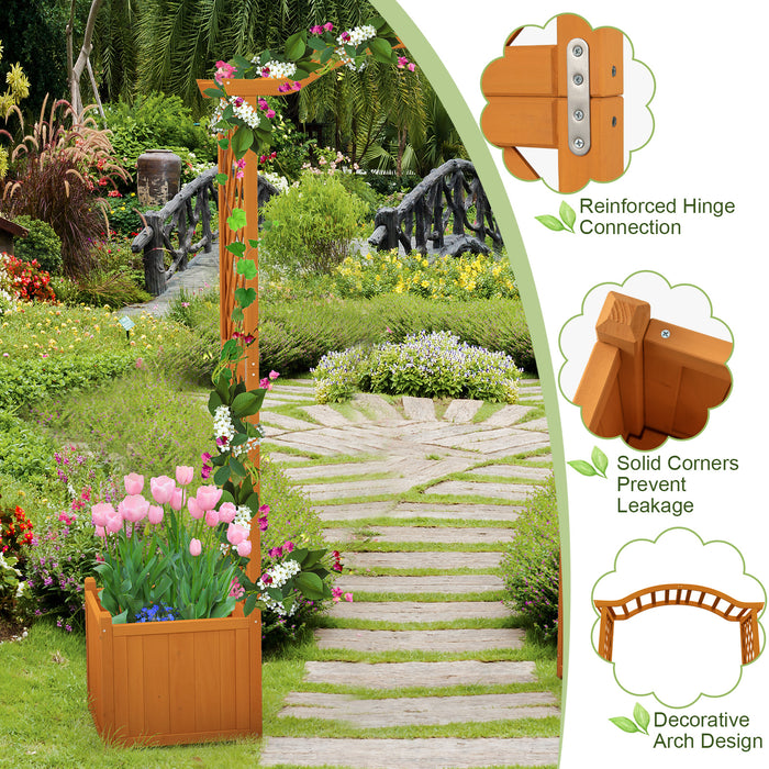 Wooden Garden Arbor with Planter and Trellis for Climbing Plants Decorations-Orange