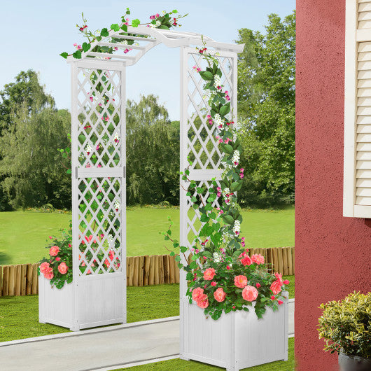 Wooden Garden Arbor with Planter and Trellis for Climbing Plants Decorations-White