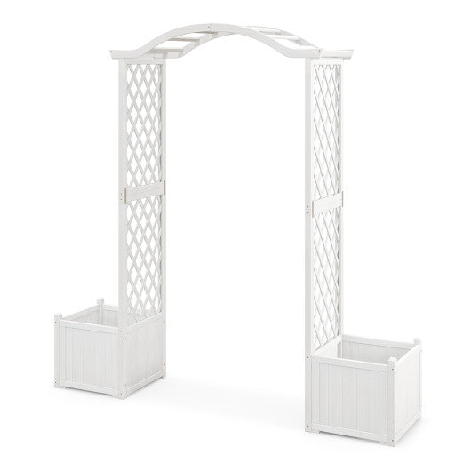 Wooden Garden Arbor with Planter and Trellis for Climbing Plants Decorations-White