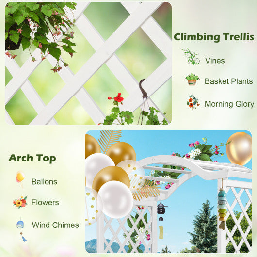 Wooden Garden Arbor with Planter and Trellis for Climbing Plants Decorations-White