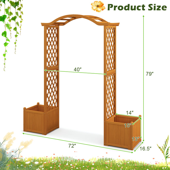 Wooden Garden Arbor with Planter and Trellis for Climbing Plants Decorations-Orange