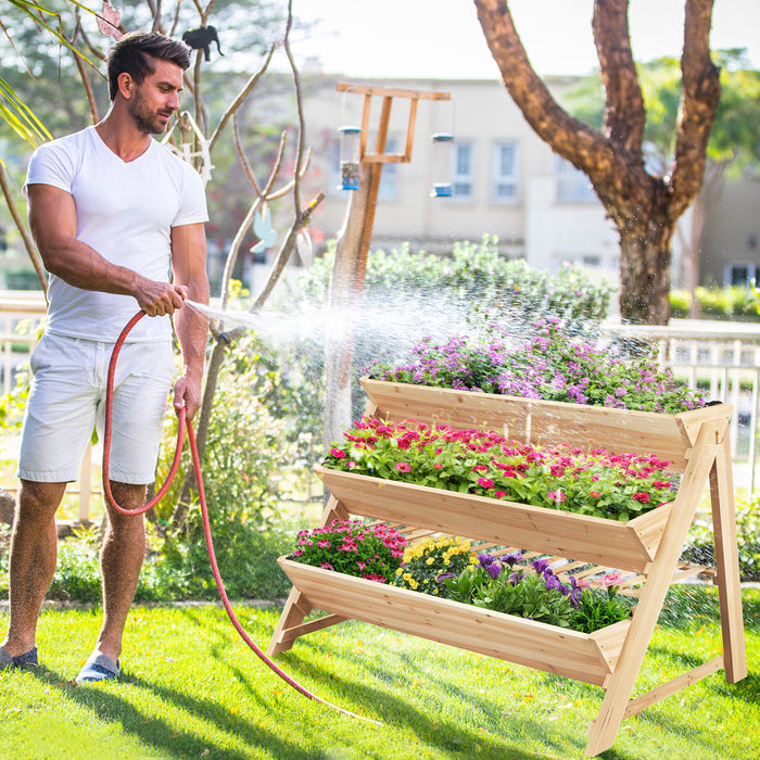 3-Tier Garden Bed with Storage Shelf  2 Hanging Hooks and 3 Bed Liners