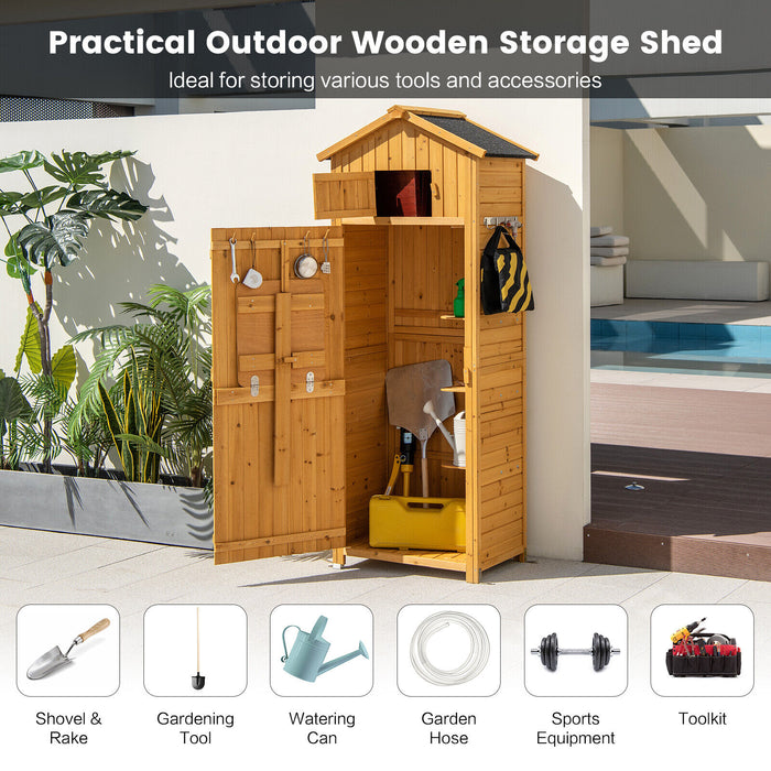 71 Inch Tall Garden Tool Storage Cabinet with Lockable Doors and Foldable Table-Natural