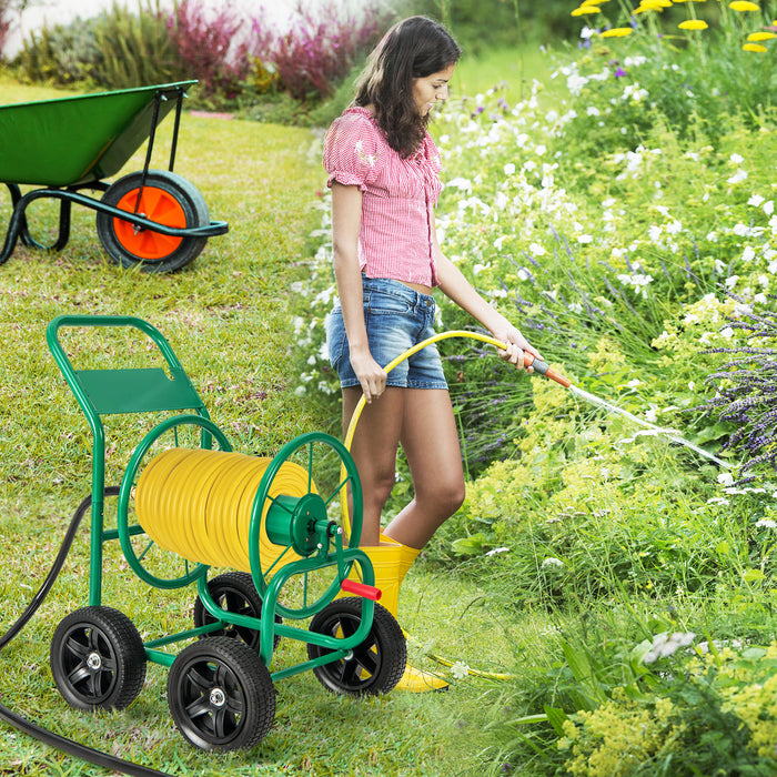 Garden Water Hose Reel Cart with 4 Wheels and Non-slip Grip-Green