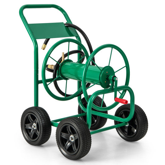 Garden Water Hose Reel Cart with 4 Wheels and Non-slip Grip-Green