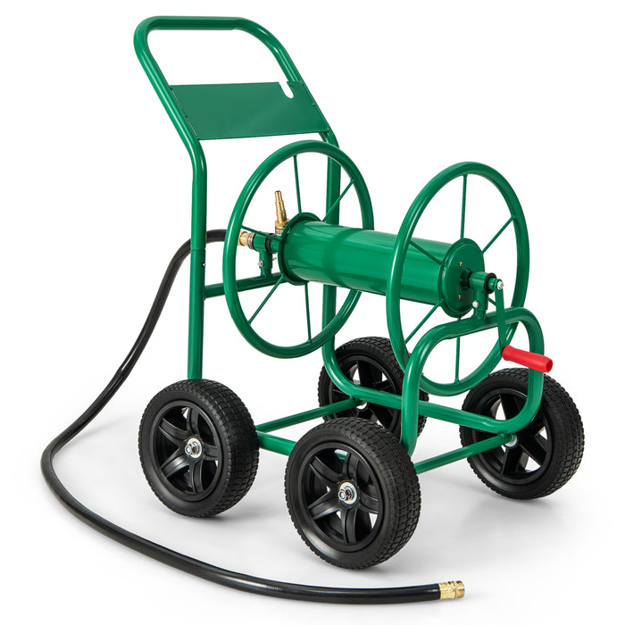 Garden Water Hose Reel Cart with 4 Wheels and Non-slip Grip-Green