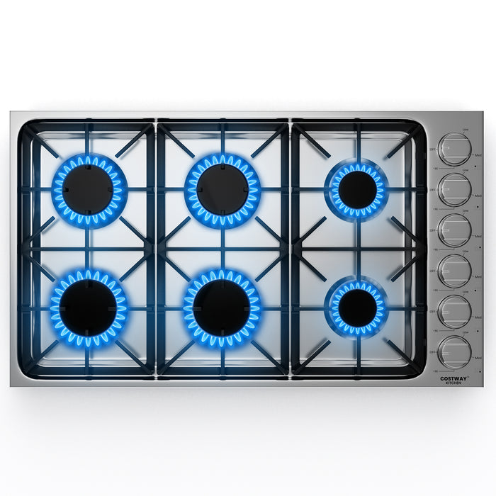 30/36 Inch Gas Cooktop with 4/6 Powerful Burners and ABS Knobs-36 inches