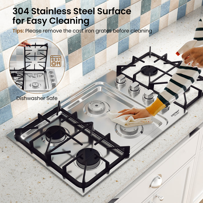 30/36 Inch Gas Cooktop with 4/6 Powerful Burners and ABS Knobs-30 inches