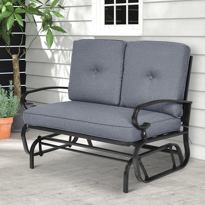 2 Seats Outdoor Swing Glider Chair with Comfortable Cushions-Gray