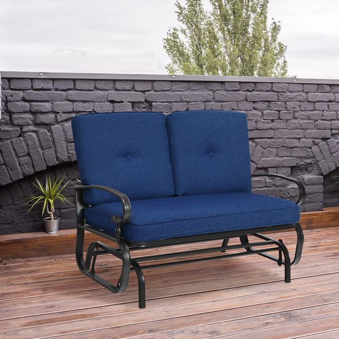 2 Seats Outdoor Swing Glider Chair with Cushions-Navy