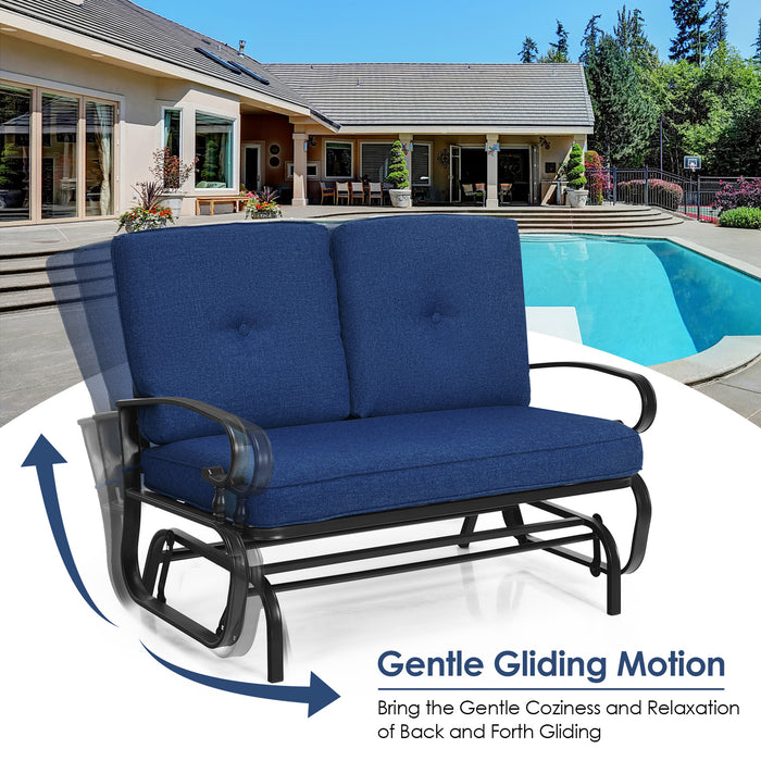 2 Seats Outdoor Swing Glider Chair with Cushions-Navy