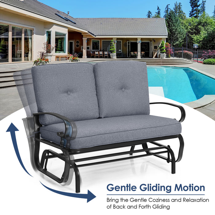 2 Seats Outdoor Swing Glider Chair with Comfortable Cushions-Gray