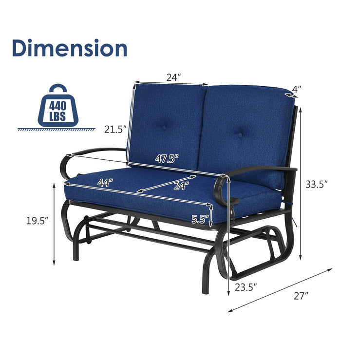 2 Seats Outdoor Swing Glider Chair with Cushions-Navy