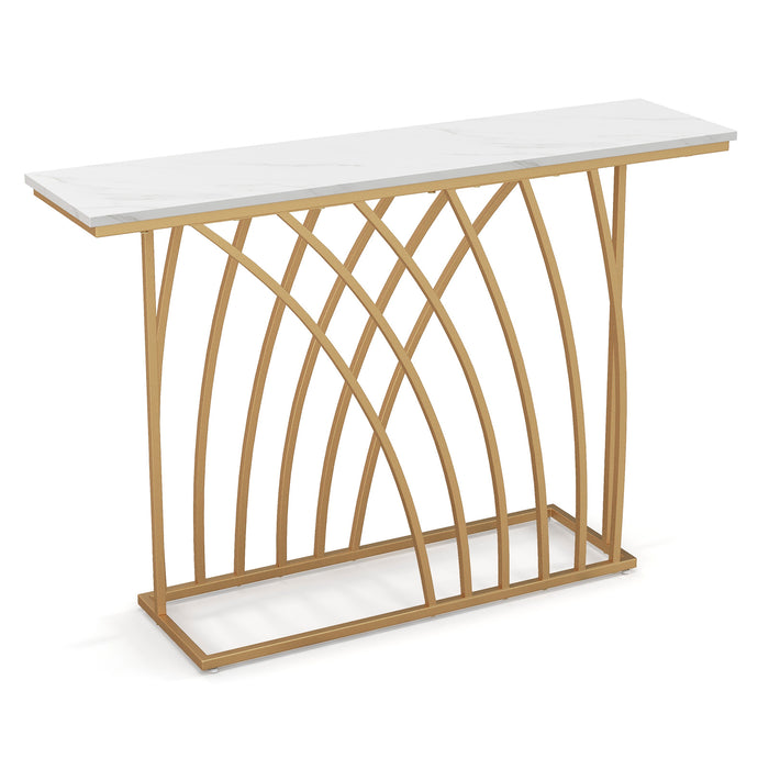 48 Inch Gold Console Table with White Faux Marble Tabletop-White