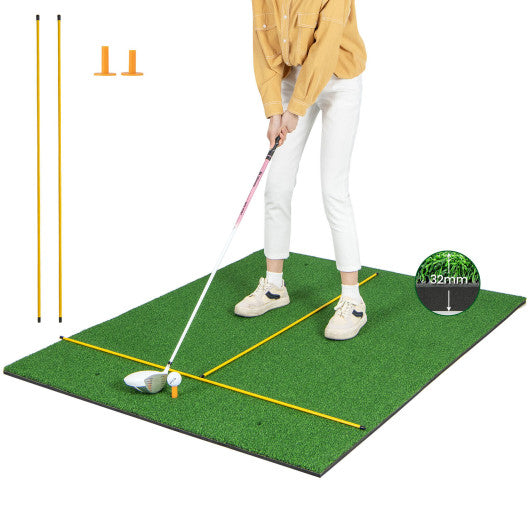 Artificial Turf Mat for Indoor and Outdoor Golf Practice Includes 2 Rubber Tees and 2 Alignment Sticks-32mm