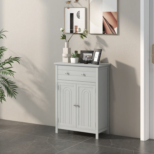 Wooden Bathroom Floor Cabinet with Drawer and Adjustable Shelf-Gray