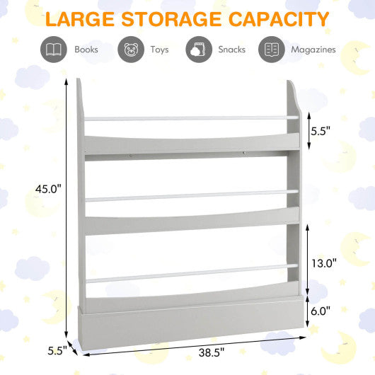 3-Tier Bookshelf with 2 Anti-Tipping Kits for Books and Magazines-Gray