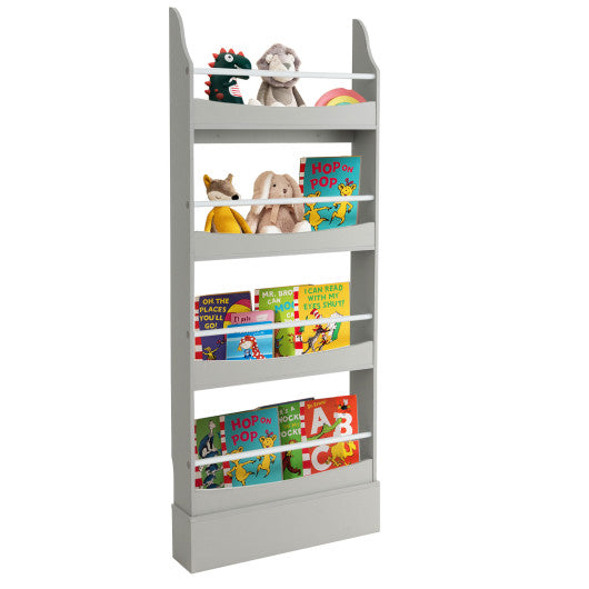 4-Tier Bookshelf with 2 Anti-Tipping Kits for Books and Magazines-Gray