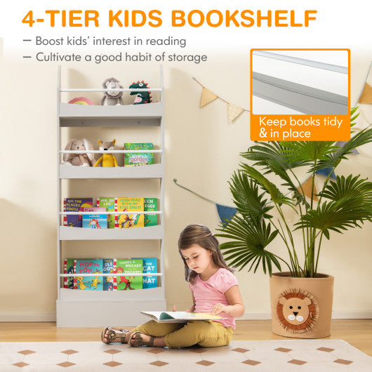 4-Tier Bookshelf with 2 Anti-Tipping Kits for Books and Magazines-Gray