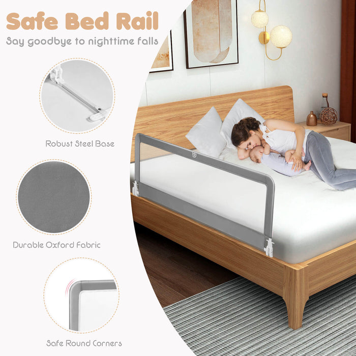 59 Inch Folding Breathable Baby Bed Rail Guard with Safety Strap-Gray