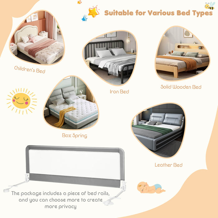 59 Inch Folding Breathable Baby Bed Rail Guard with Safety Strap-Gray