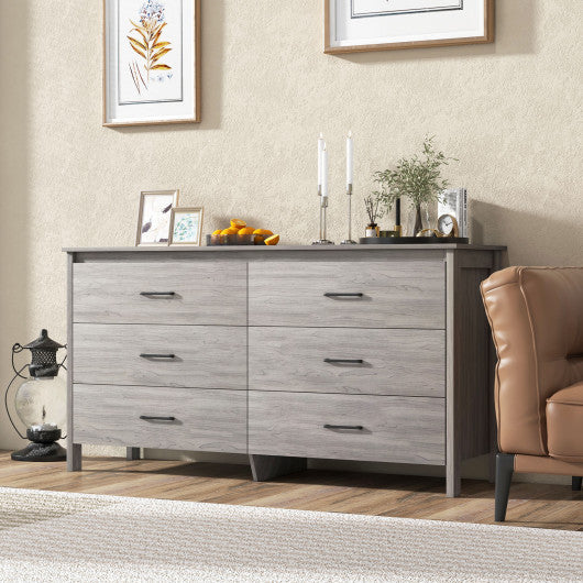 6-Drawer Wide Dresser Chest with Center Support and Anti-tip Kit-Gray