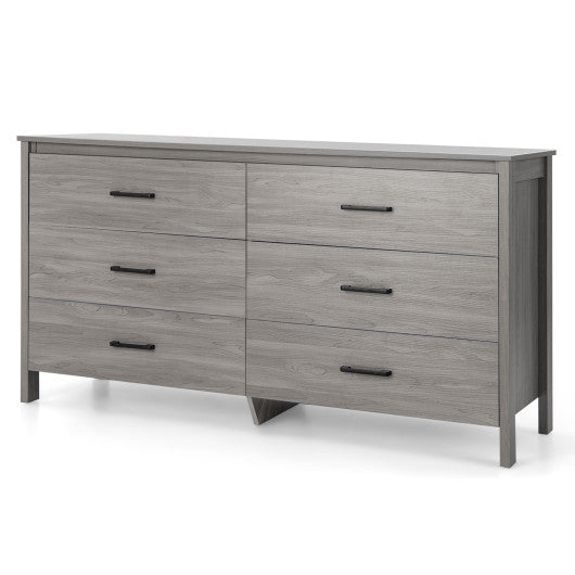 6-Drawer Wide Dresser Chest with Center Support and Anti-tip Kit-Gray