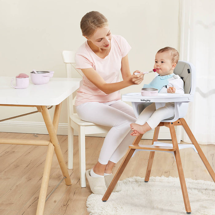 3-in-1 Convertible Wooden Baby High Chair-Gray