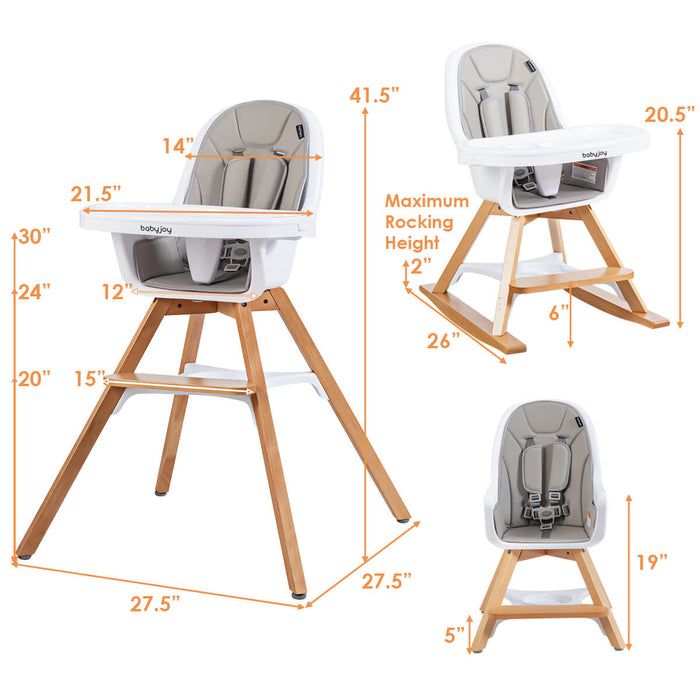 3-in-1 Convertible Wooden Baby High Chair-Gray