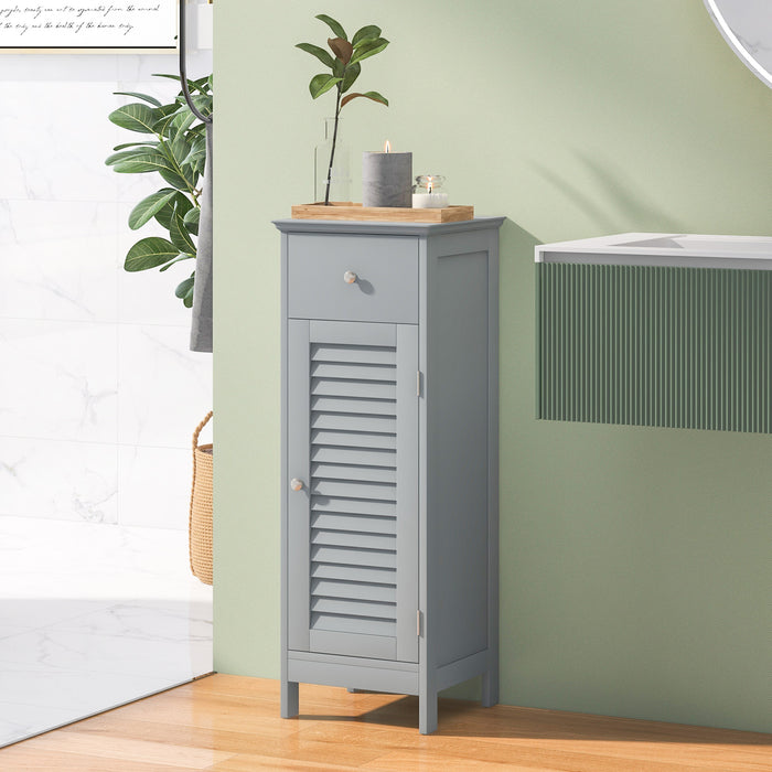 Woodern Bathroom Floor Storage Cabinet with Drawer and Shutter Door-Gray