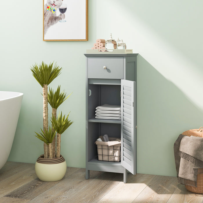 Woodern Bathroom Floor Storage Cabinet with Drawer and Shutter Door-Gray