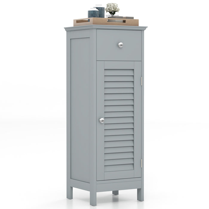 Woodern Bathroom Floor Storage Cabinet with Drawer and Shutter Door-Gray