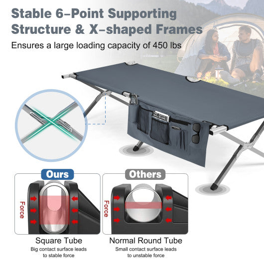 Folding Camping Cot Heavy-duty Camp Bed with Carry Bag-Gray