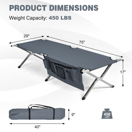 Folding Camping Cot Heavy-duty Camp Bed with Carry Bag-Gray