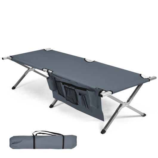 Folding Camping Cot Heavy-duty Camp Bed with Carry Bag-Gray