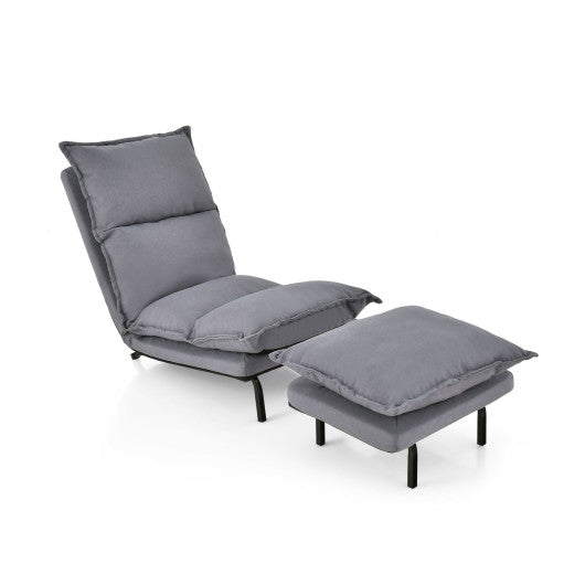 Modern Armless Accent Chair with Ottoman for Living Room-Gray